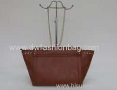 Brown lock bag for lady/PU fabric chain shoulder bag