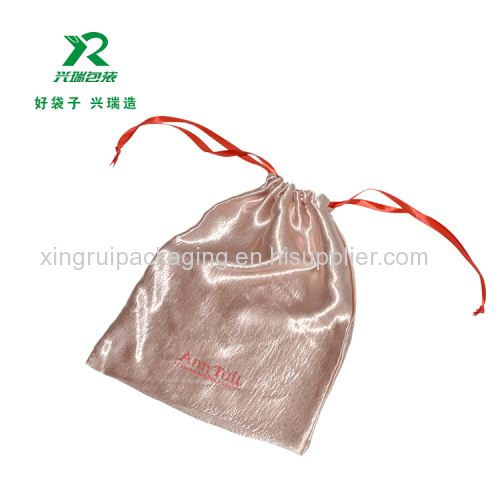satin drawstring bag fashion jewely drawstring bag embroiery brand logo