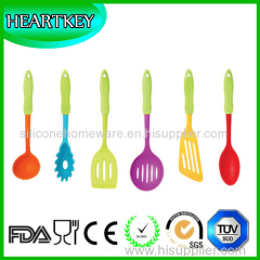 Heat Resistant Red Silicone Kitchen Cooking Utensil Set with Ladle Turner Spoon Spaghetti Server & Slotted Spoon