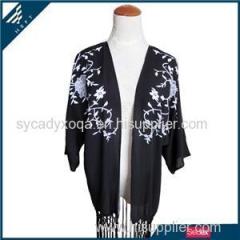 Flower Print Black Shawl