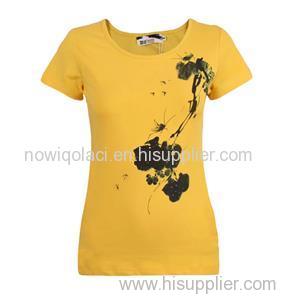 95% Cotton&5% Lycra O Neck Silk Screen Printing Women T-shirt