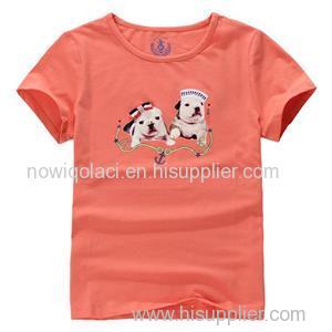 100% Cotton Cartoon Logo O Neck Girls Kids Tee Shirt