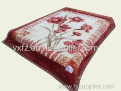 coral red color raschel blankets with cotton 2ply