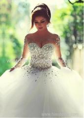 Tulle Jewel Neckline Ball Gown Wedding Dress With Rhinestones