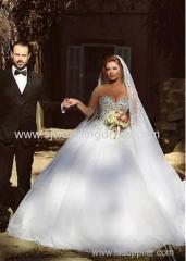 Tulle Jewel Neckline Ball Gown Wedding Dress With Rhinestones