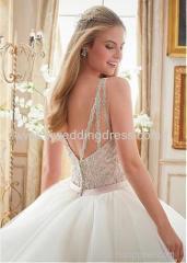 Tulle V-neck Neckline Ball Gown Wedding Dresses With Beaded Embroidery