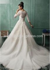 Tulle Bateau Neckline A-line Wedding Dresses With Lace Appliques