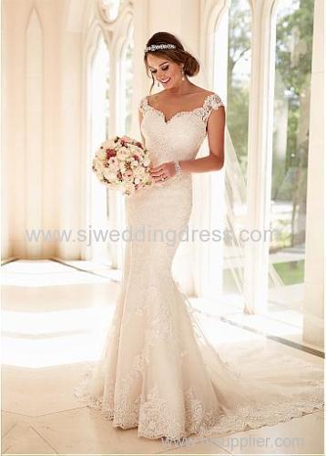 Tulle V-neck Neckline Mermaid Wedding Dresses with Beaded Lace Appiques