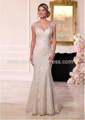 Tulle V-neck Neckline Mermaid Wedding Dresses with Beaded Lace Appiques