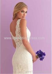 Tulle V-neck Neckline Sheath Wedding Dresses with Lace Appliques