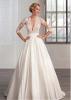Tulle & Satin Queen Anne Neckline A-line Wedding Dresses with Lace Appliques
