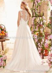 Tulle Queen Anne Neckline A-line Wedding Dress With Embroidery