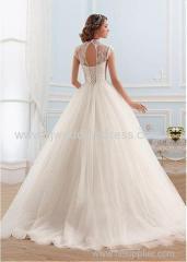 Tulle High Collar Neckline Ball Gown Wedding Dress
