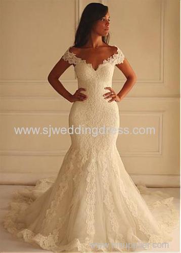 Tulle Off-the-shoulder Neckline Mermaid Wedding Dress With Lace Appliques