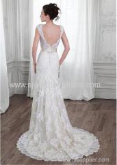 Tulle V-neck Neckline Natural Waistline Sheath Wedding Dress With Lace Appliques