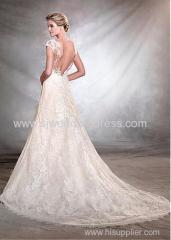 Tulle Bateau Neckline A-Line Wedding Dresses with Lace Appliques