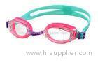 Pro Anti Fog Swimming Goggles With Transparent Lens Pink Gasket Green Strap