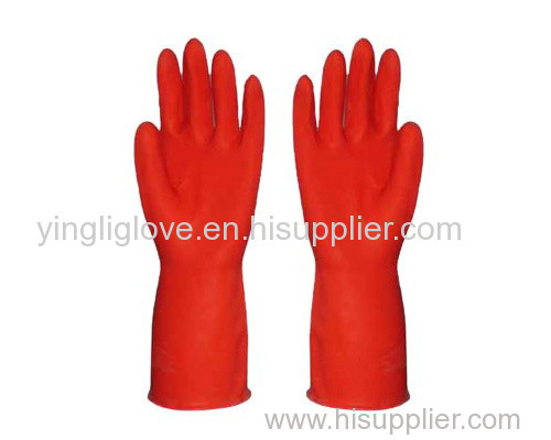 Red color cleaning rubber gloves