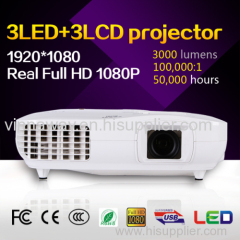 Fatory direct sale high quality 1080P 100000:1& 3000lumens led lamp&LCD panel digital projector