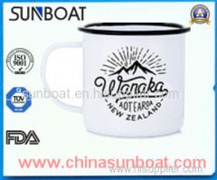 customized logo printed enamel mug with handle
