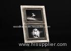 Two 5x7 Openings Tabletop Photo Frames In Antique White and Black With One Wooden Shelf