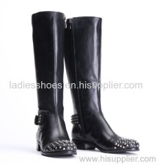 Ladies knee heel studded boots black