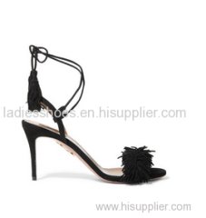 Suede lace ladies sandals with tassels