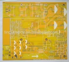Yellow double side Printed Circuits Board (PCB) with 2 OZ copper 25um Copper thickness in vias for Power Solution