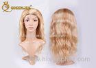 Piano Blond and Brown Lace Front Human Hair Wigs With Straps / Combs