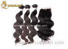 Natural Black Three Part Human Hair Lace Closure With Hair Weaves