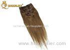 Brown #8 Clip In Hair Extension Peruvian Human Hair For Beauty Works