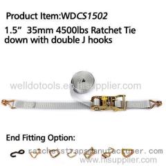 1.5 35mm 4500lbs ratchet tie down with double J hooks