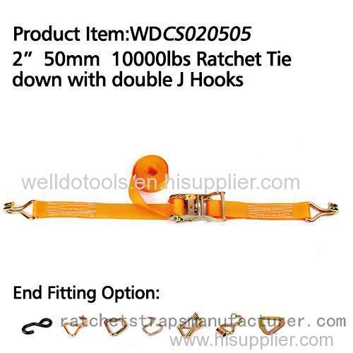 2 50mm 10000lbs Ratchet Tie down with double J Hooks