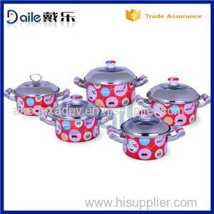 5PCS Enamel Pot With Lid Straight Shape Non-stick Cookware Set