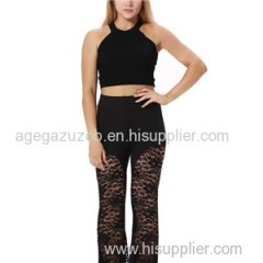 Black Lace Wide Leg Palazzo Pants