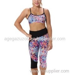 Floral And Black Contrast Capris Leggings