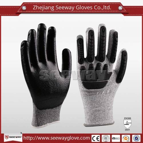 Seeway HHPE Cut resistant TPR back impact work gloves with Nitrile coated palm for hands collision protection