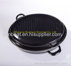 heavy enamel oval roaster pan with cover and rack