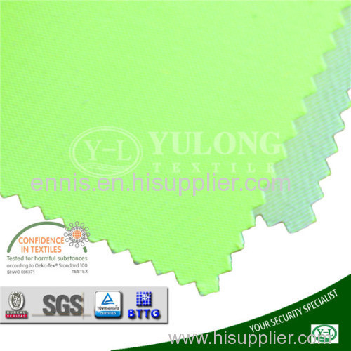 China Yulong supply environmental low formaldehyde EN20471 poly/cotton satin hi-viz yellow fabric for safety workwear