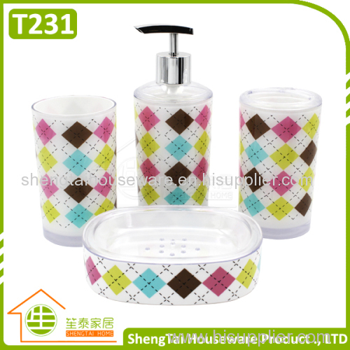 Hot Sale Fashion 4 Pieces Rhombus Pattern Bathroom Products Accessories Sets