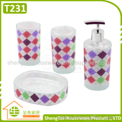 Hot Sale Fashion 4 Pieces Rhombus Pattern Bathroom Products Accessories Sets