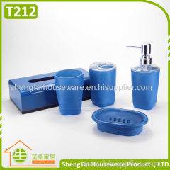 4 Pcs Cheap Plastic Bathroom Set With Lotion Dispenser Soap Dish Toothbrush Cup Tumbler