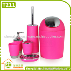 hotel cheap plastic bathroom accessories sets with swing trash bin