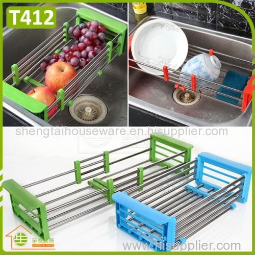 Stainless Steel Draining Telescopic Sink Shelf Dish Rack For Kitchen Storage