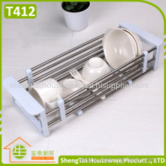 Stainless Steel Draining Telescopic Sink Shelf Dish Rack For Kitchen Storage