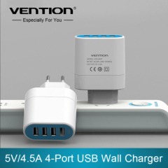 Vention 4 Ports USB Wall Charger Adapter EU Plug 5V 4.5A USB Portable Home Travel Charger for Mobile Phon