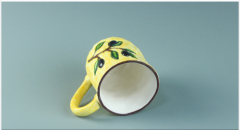 wholesale olive Color Glazed Design pattern ceramic cheap mugs with big handle