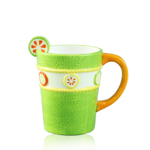 3d shape Green Color Fruit pattern ceramic Water Mug