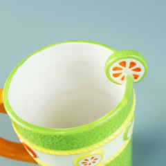 3d shape Green Color Fruit pattern ceramic Water Mug