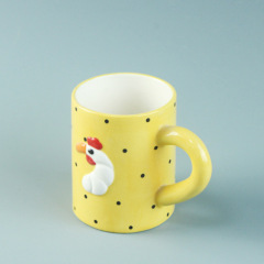 Yellow spots chicken pattern ceramic Handmade Mugs